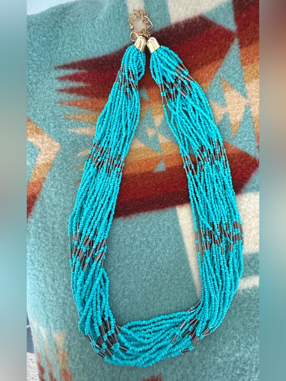 Turquoise Multi Strand Seed Bead Statement Necklace Boho Bib Jewelry